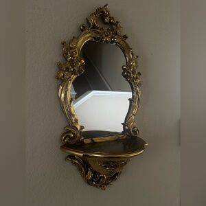Vintage 1970 Syroco Gold Ornate Wall Mirror & Shelf